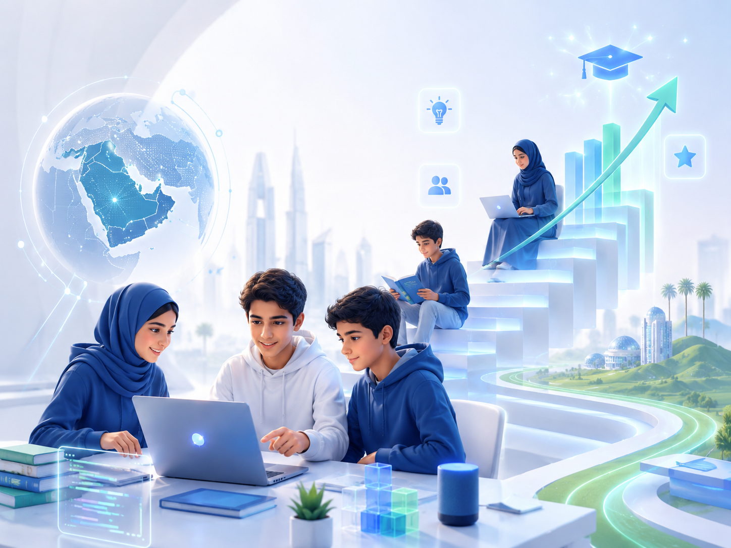 طلاب يتعلمون الذكاء الاصطناعي داخل مدرستهم